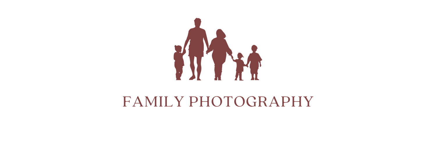 Red silhouette logo showing family figures on black background for family photography branding.