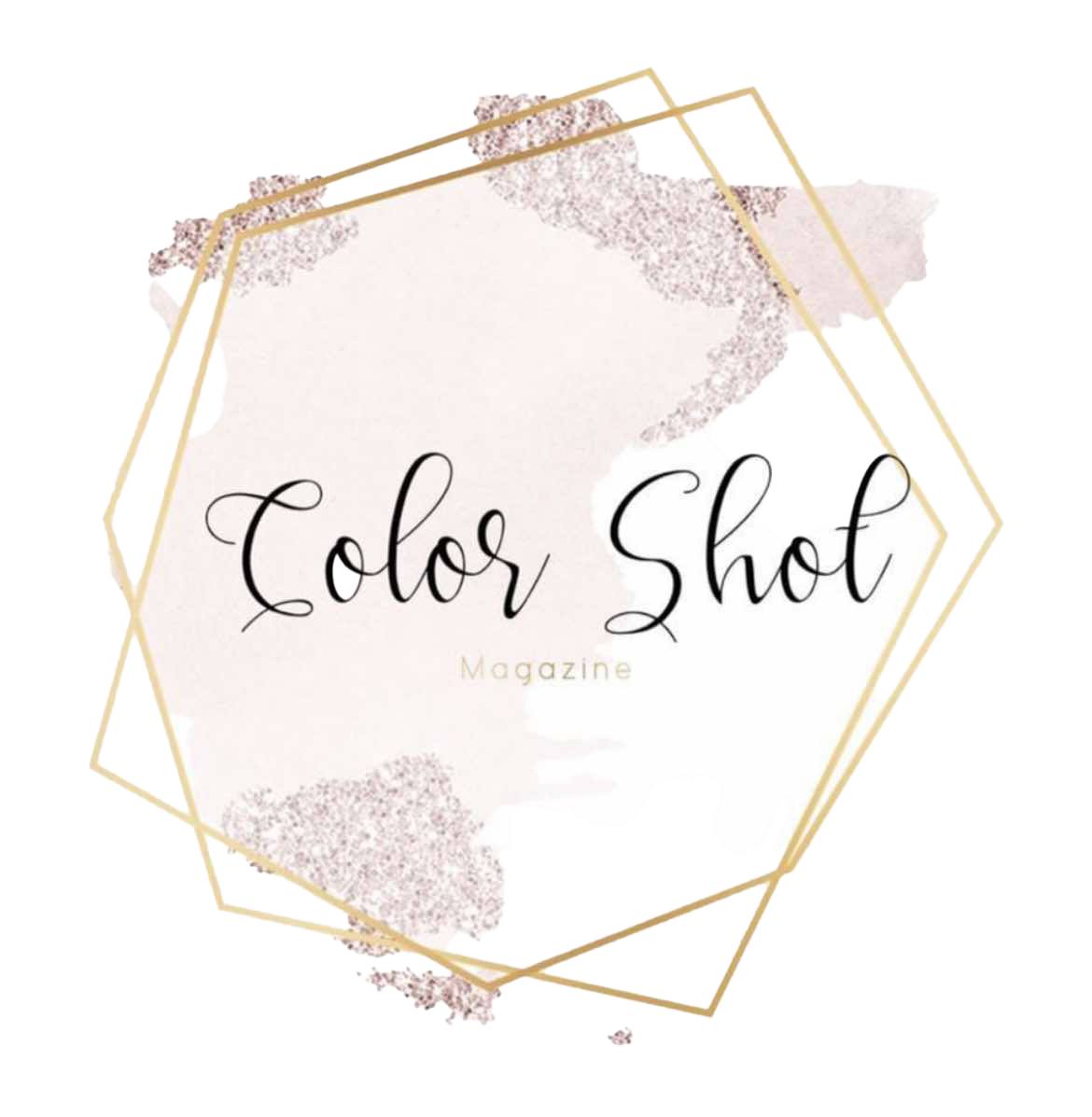 A modern geometric logo design with gold frames and watercolor texture on white background.