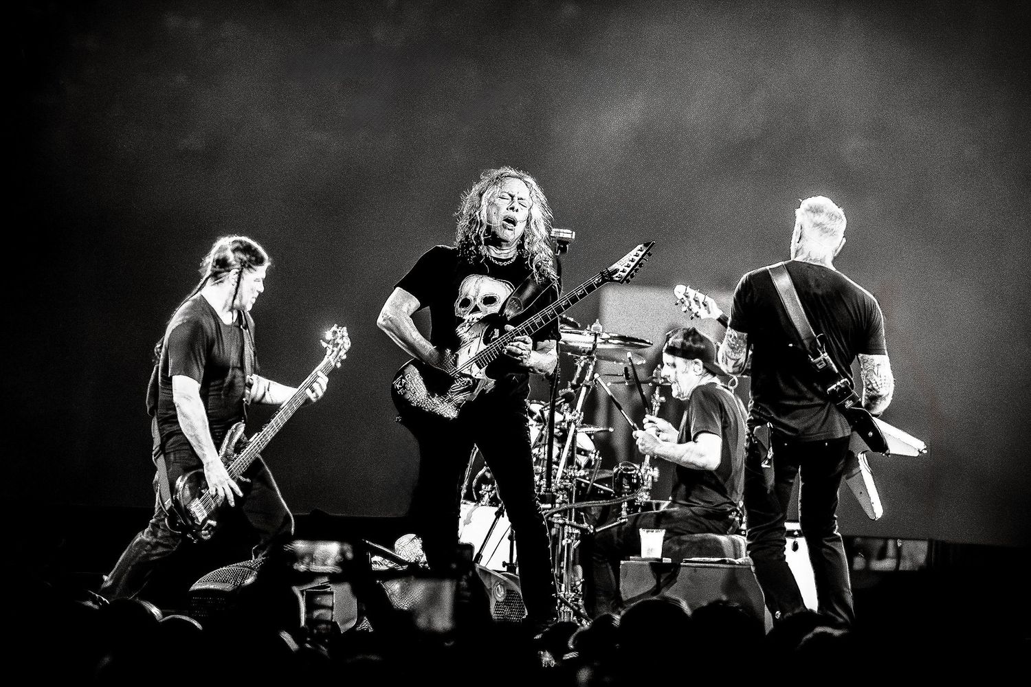 James Hetfield Kurt Hammett Robert Trujillo and Lars Urlich on the 72 Seasons World Tour at The Principality Stadium Cardiff 2026