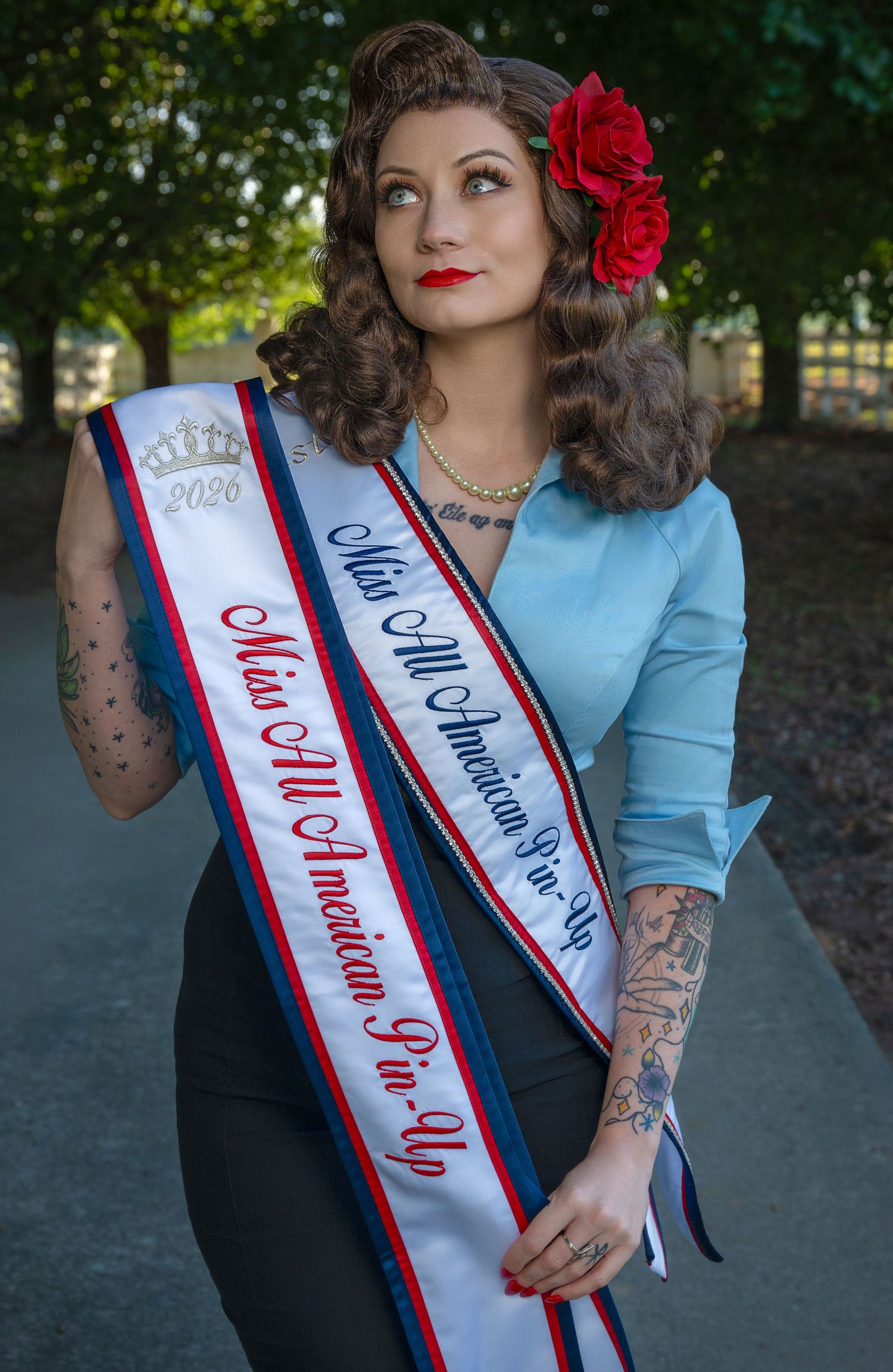Vintage-inspired patriotic portrait with an American flag