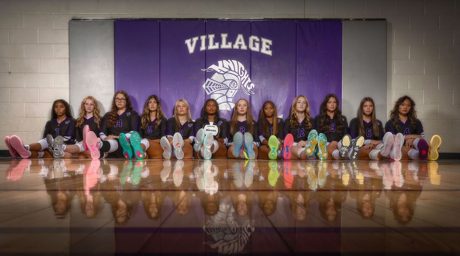 High school volleyball team media day group portrait
