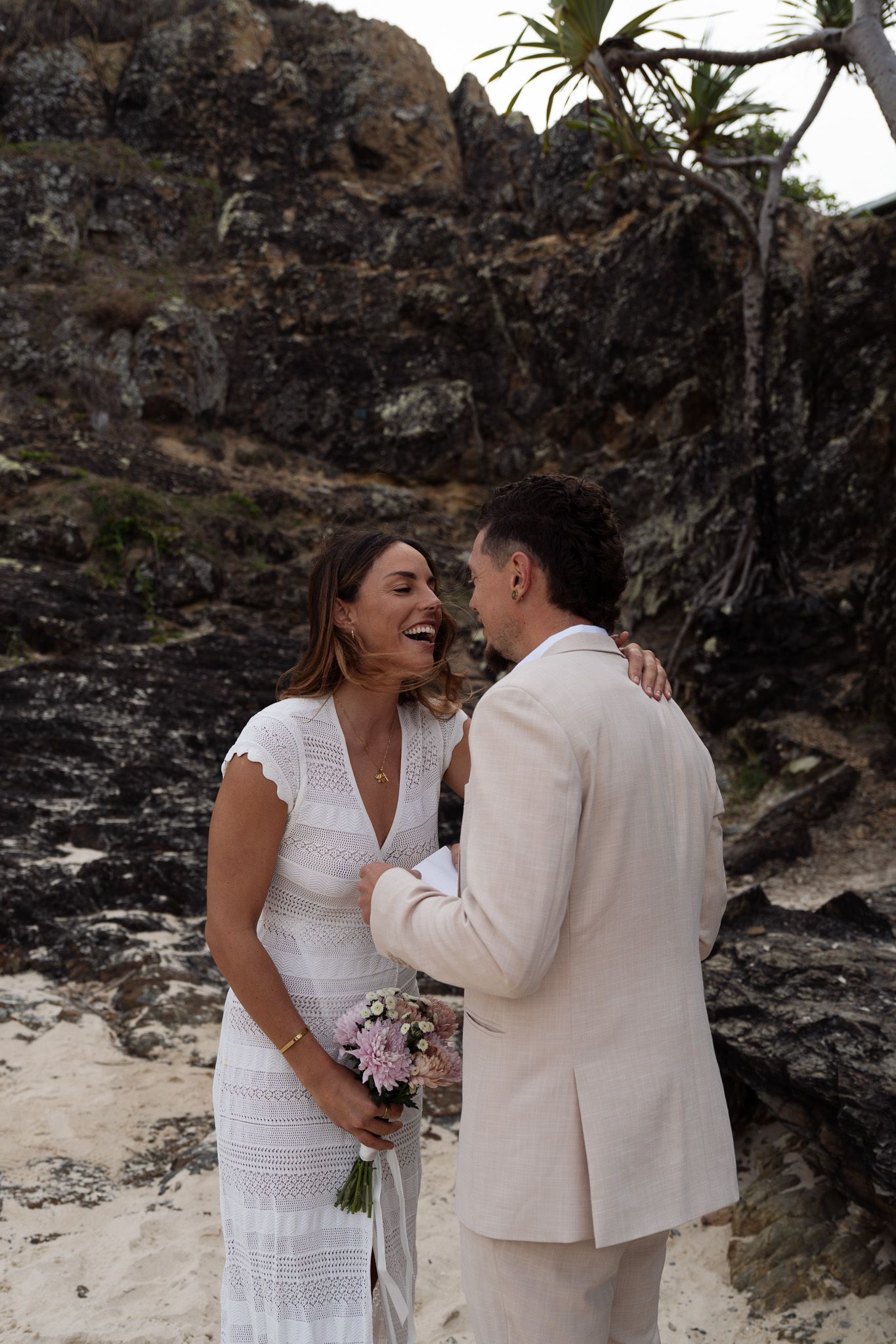 Bride and groom at Currumbin beach