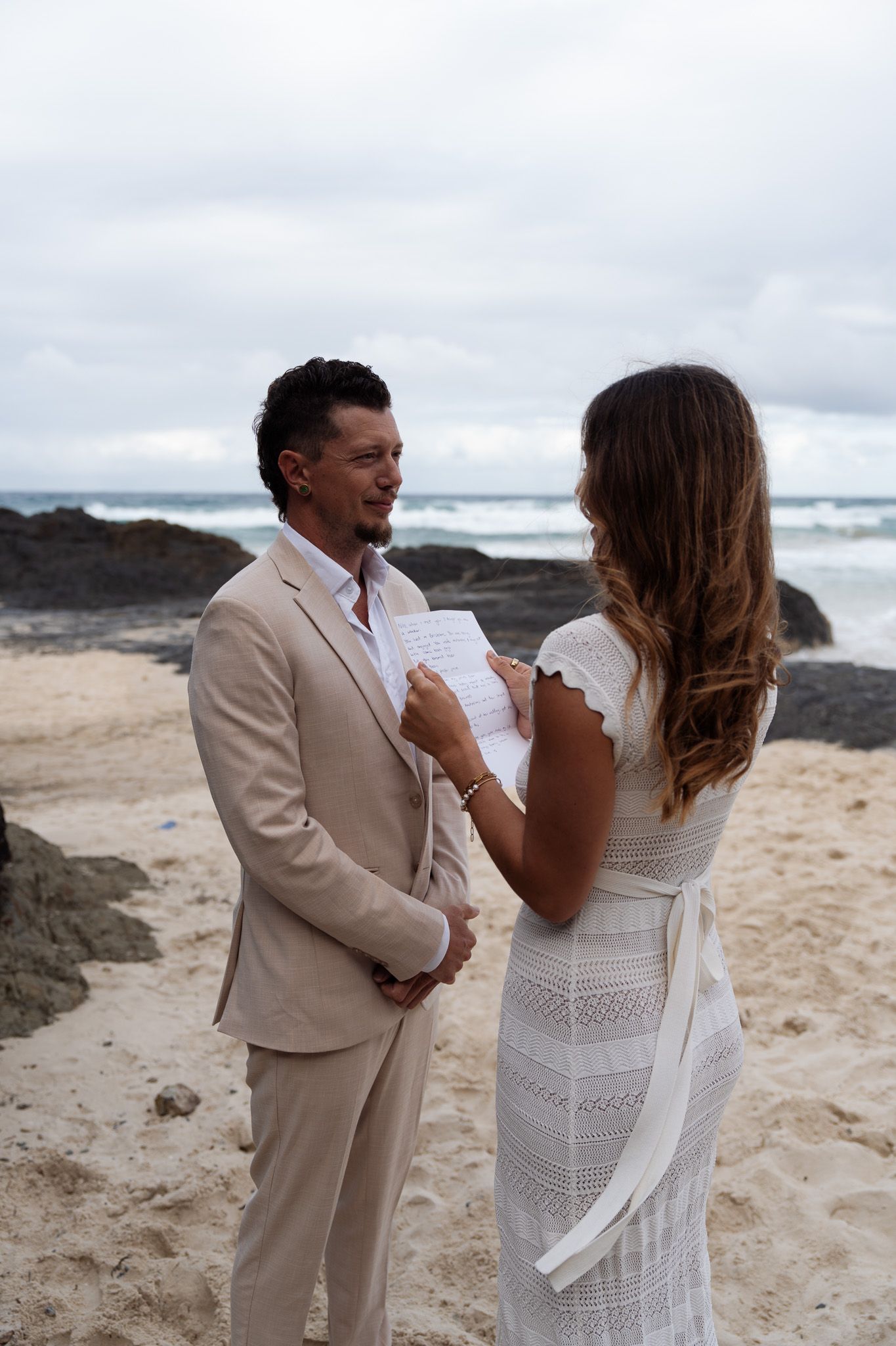 Bride reading vows to groom at elopement gold coast