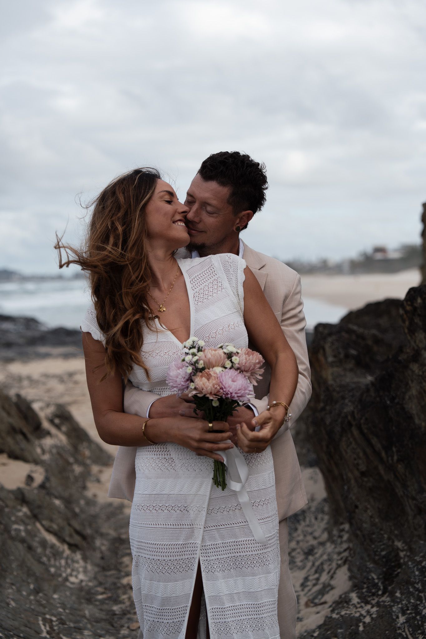 bride and groom looking at each other during elopement gold coast