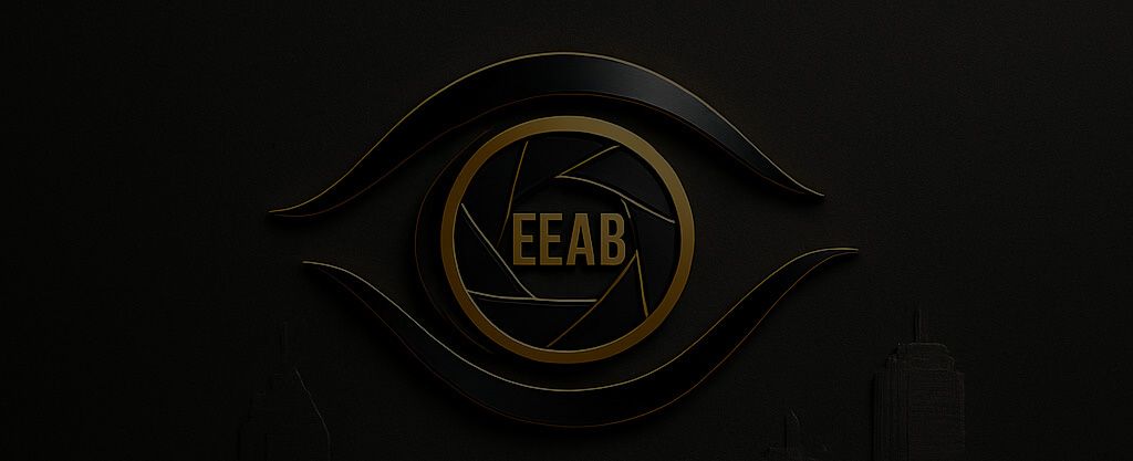 A series of dark circular logos and emblems arranged horizontally against a black background.

eyeofeeab