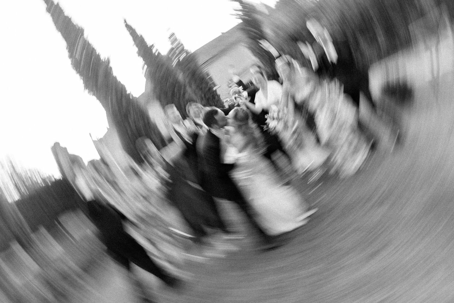 Abstract black and white motion blur sequence of wedding celebration.