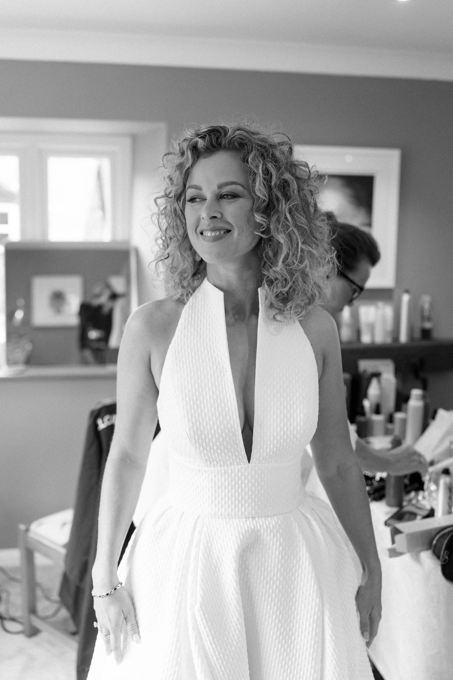 White textured sleeveless dress detail shown in multiple angles.