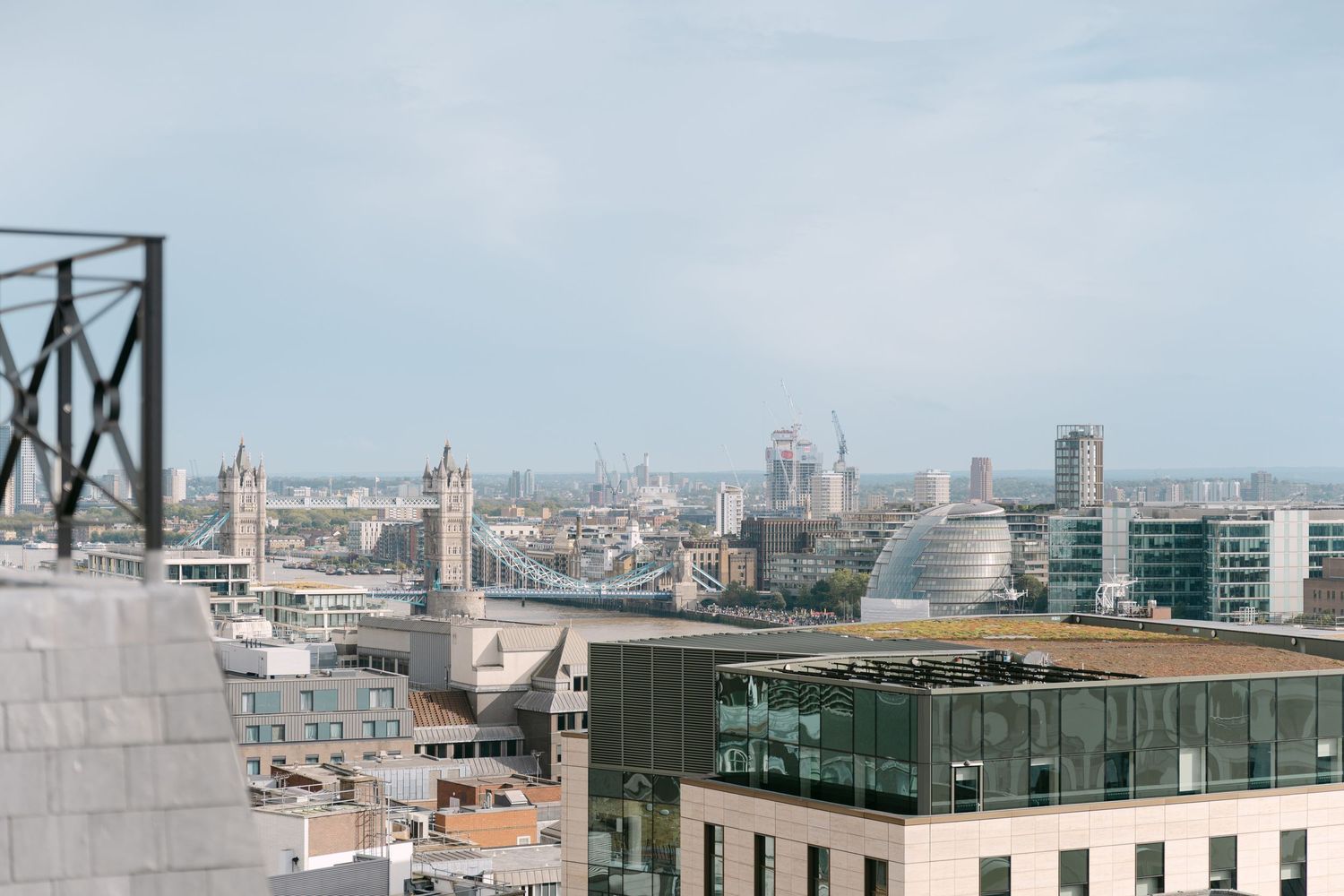 Modern London cityscape view showing contemporary architecture and rooftops.