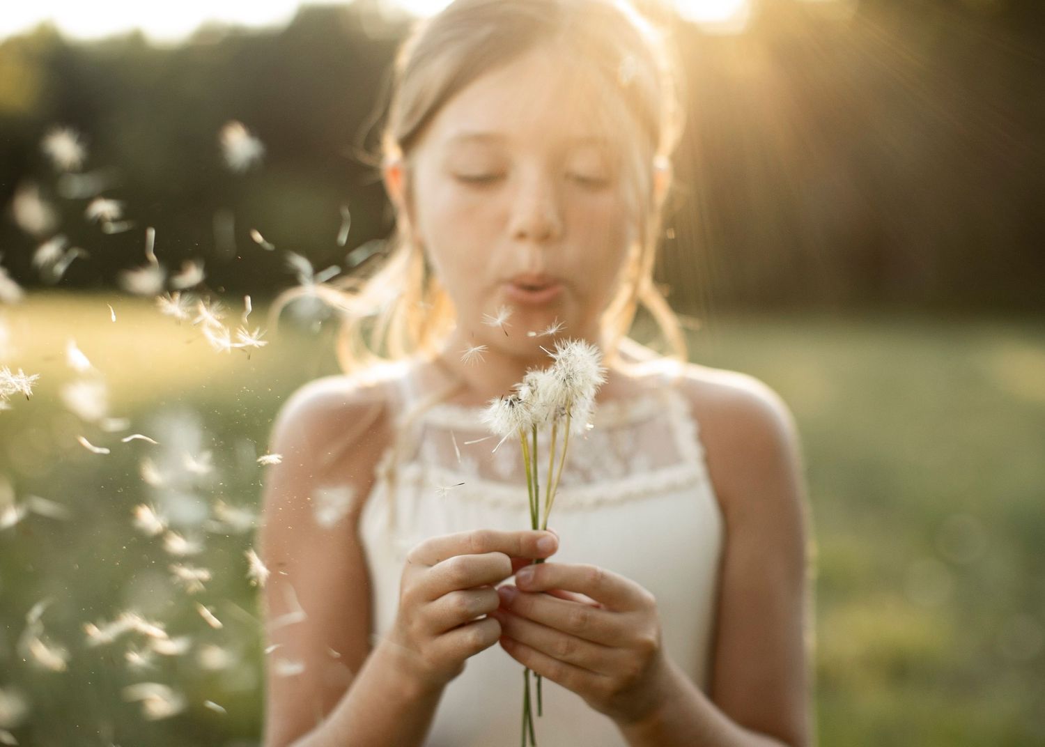 Portrait of a young girl with dandelions