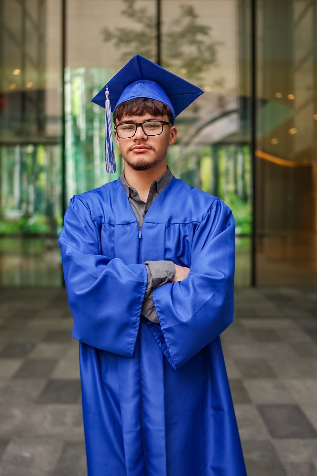 Senior graduation portrait with cap and gown, Perry Posed photography, Dallas–Fort Worth