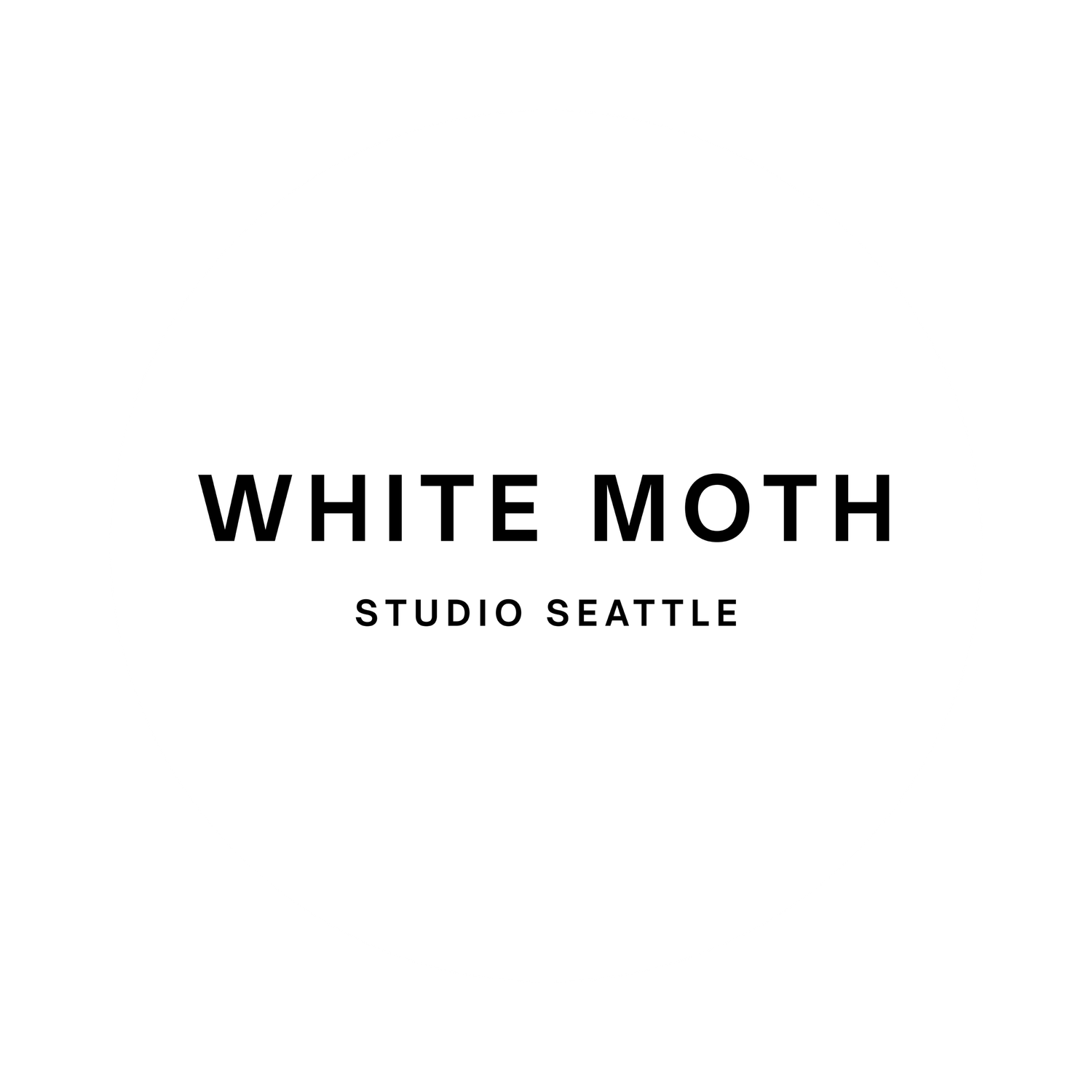 White Moth Studio Seattle minimalist black and white logo with bold typography on white background.