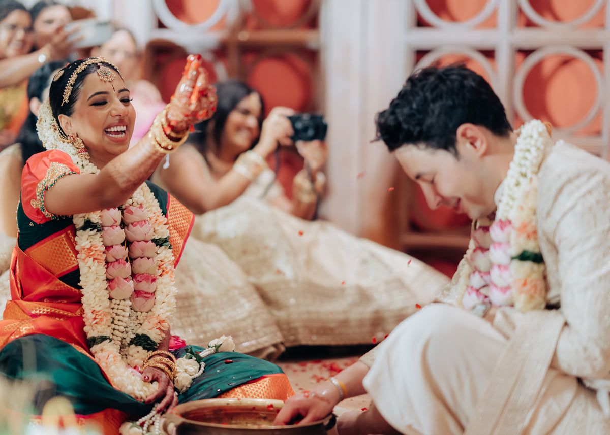 Traditional South Indian wedding ceremony with vibrant decorations and cultural rituals.