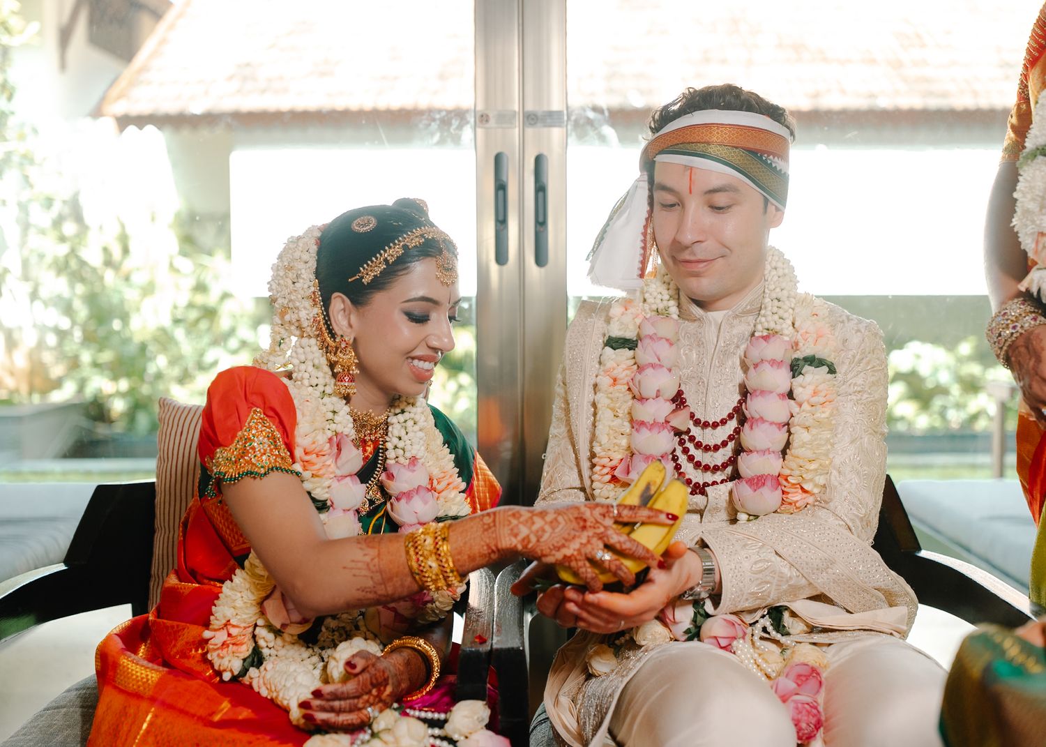 Casual wedding reception moments with bright decor and floral arrangements.