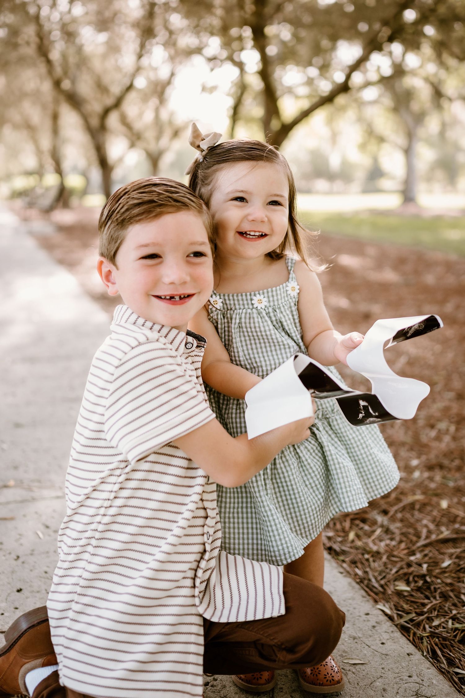Candid shots of children playing and laughing together on autumn leaves.