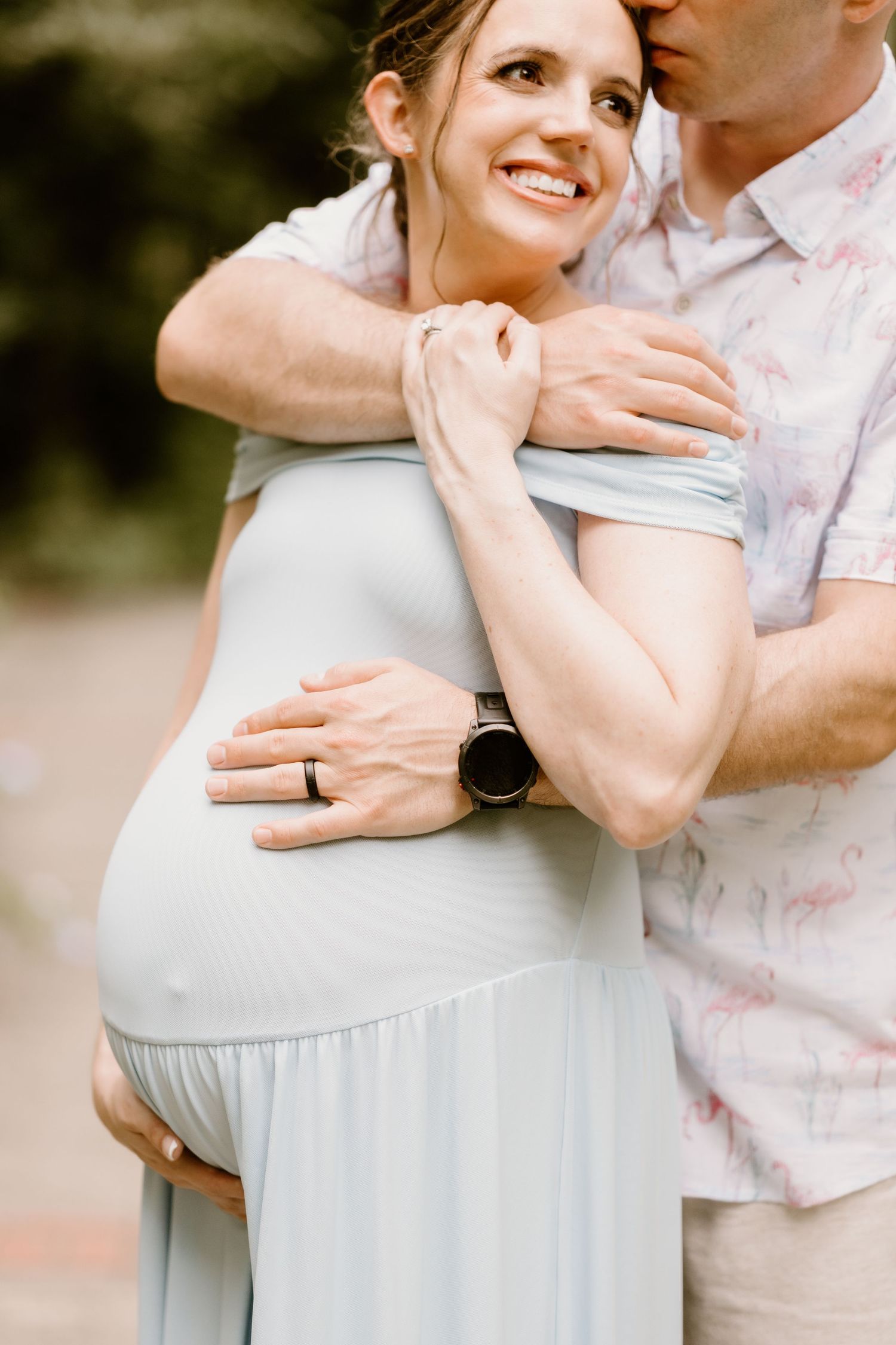 Close-up series of a couple embracing tenderly in soft natural lighting.