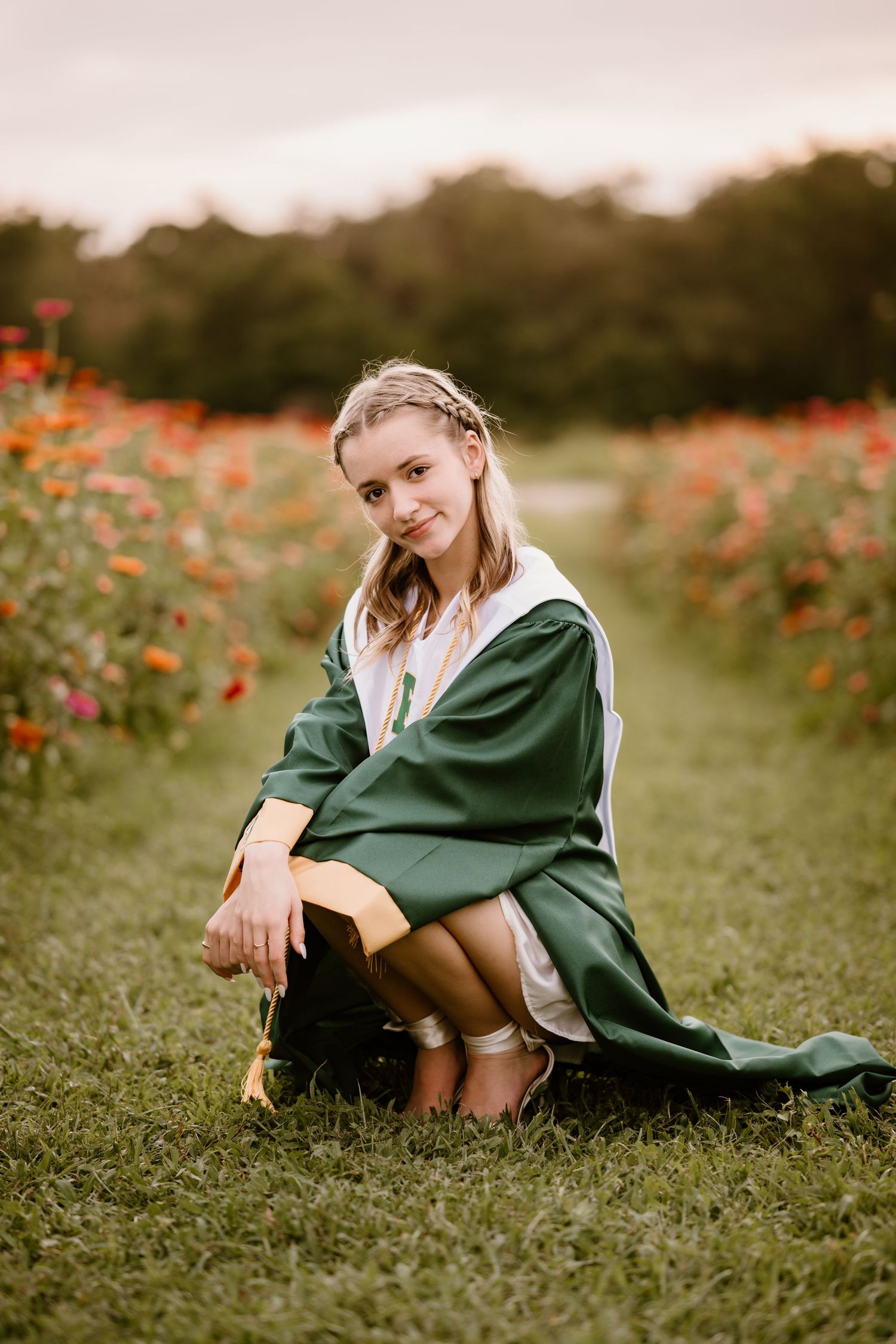 An artistic photo series captured in a flowering meadow at golden hour.