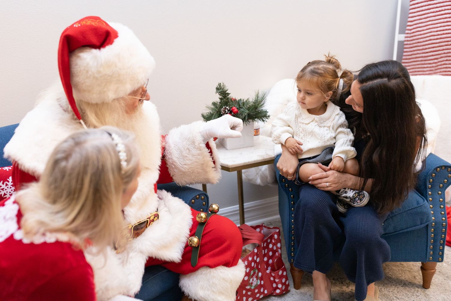 Series of candid holiday moments captured during a Christmas photo session.