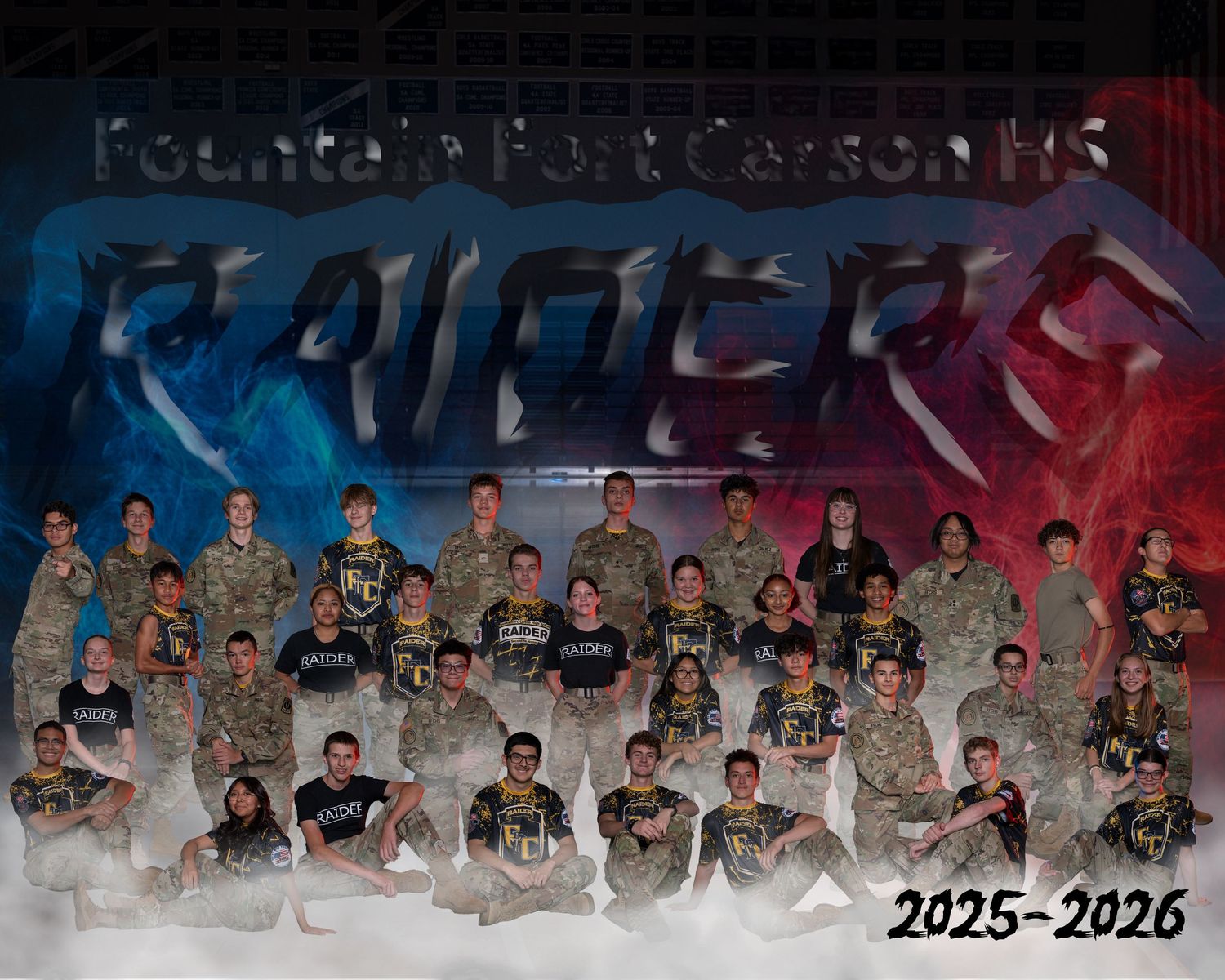 Fountain Fort Carson High School Raiders JROTC team group photo 2025-2026.