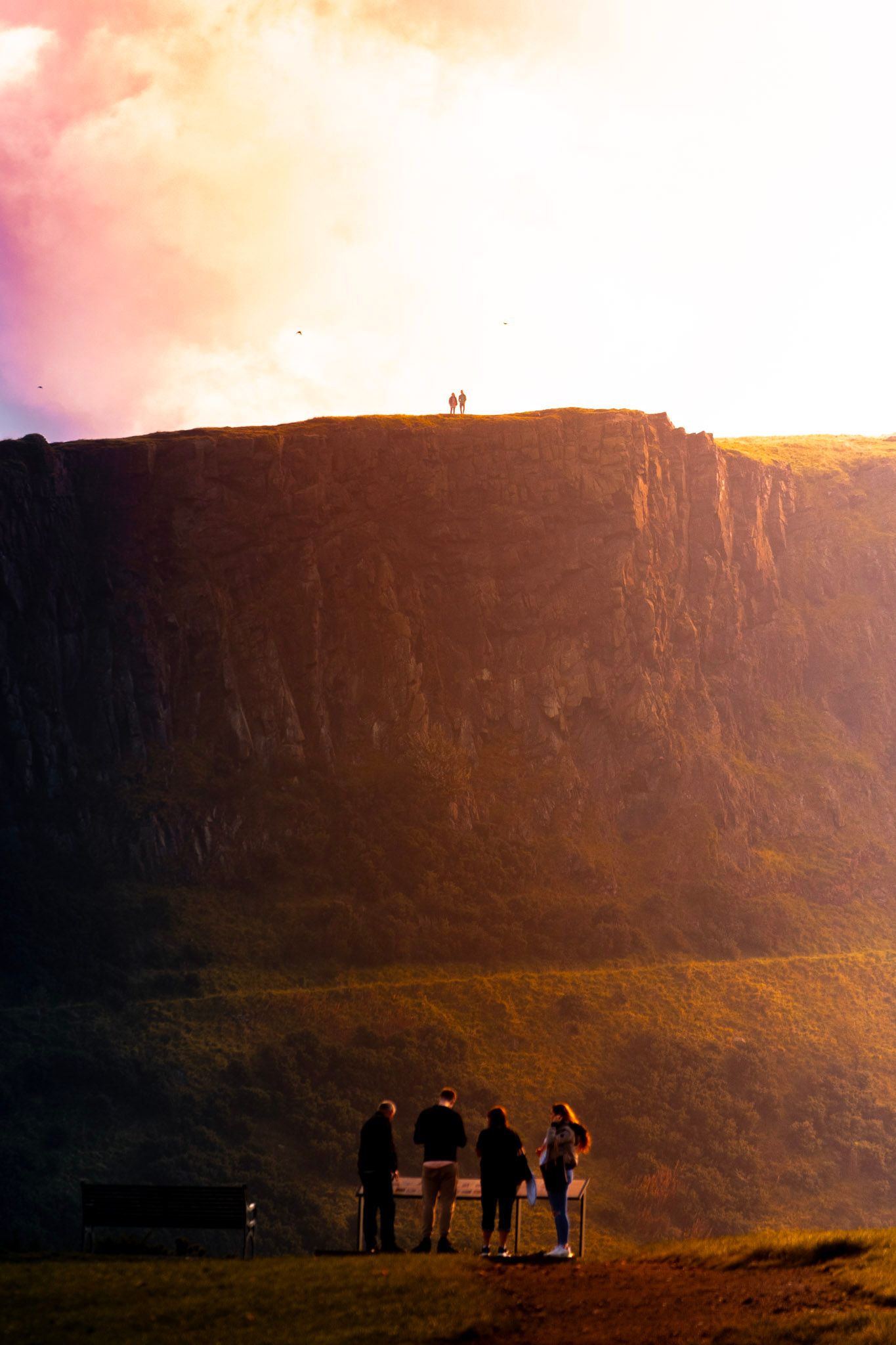 Crags in edinburgh sunset photo