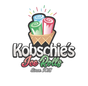 Kobschies Ice Rolls colorful cartoon logo showing rolled ice cream treats in a cup