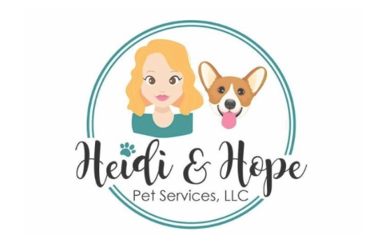 Heidi and Hope Pet Services LLC cartoon style logo featuring a woman and a dog