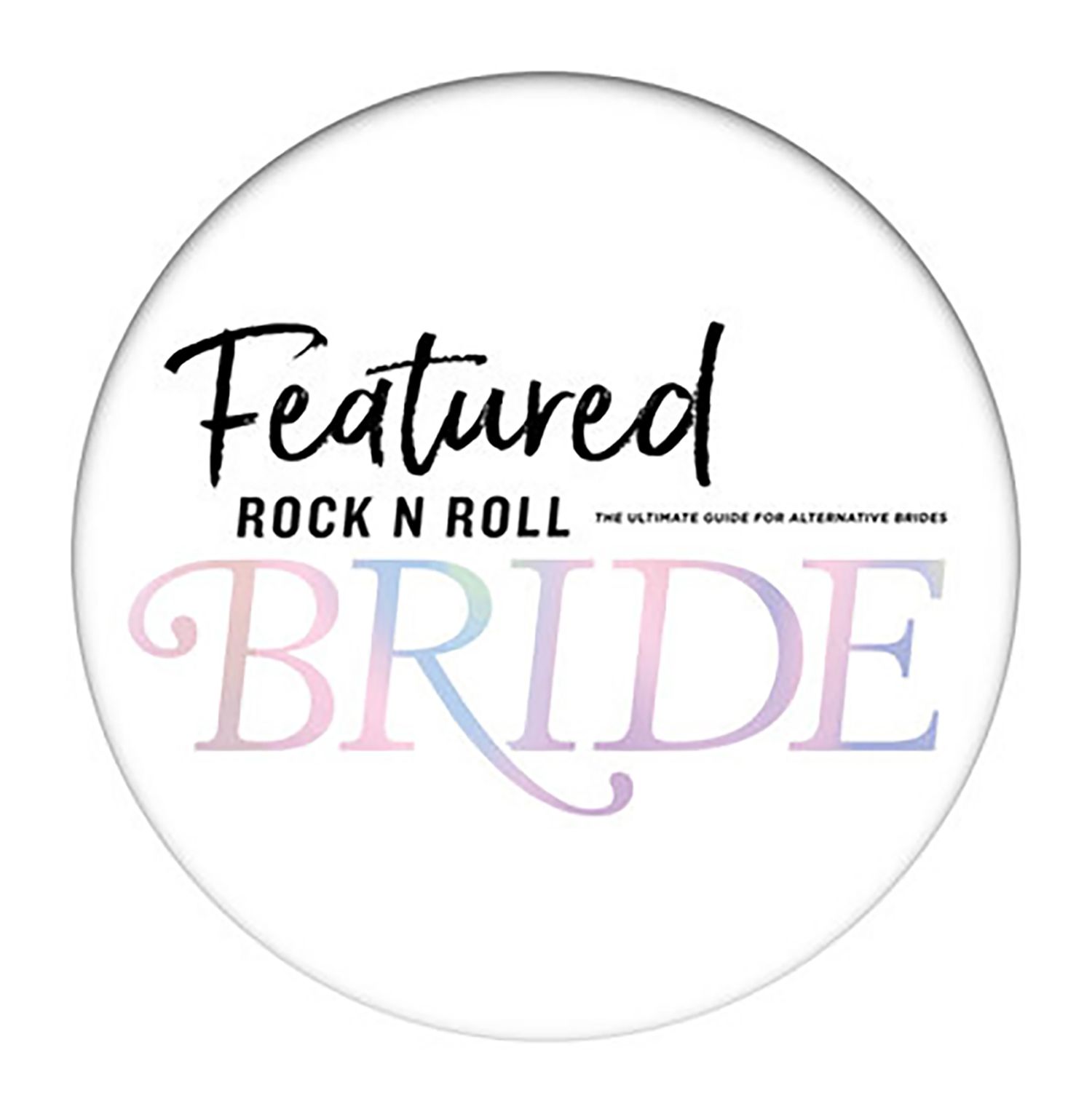A circular logo reading 'Featured Rock n Roll Bride' with stylized text in black and pink against a white background.