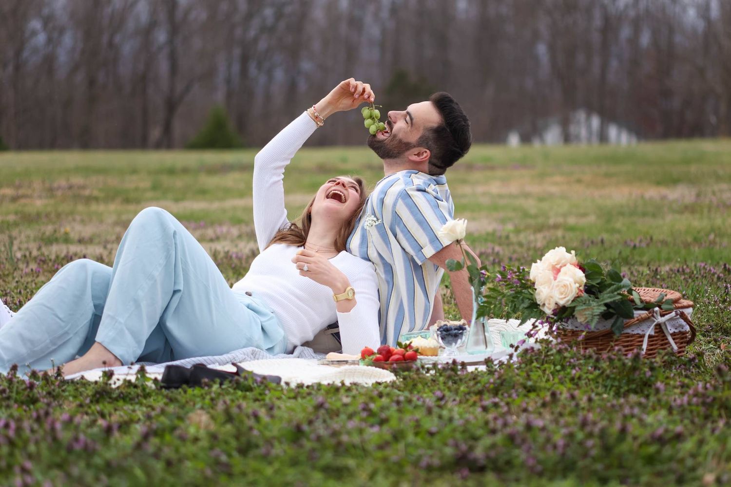 RVA Richmond Virginia portrait photographer. Personality filled photography.Young couple having fun at an intimate picnic. Picnic photoshoot