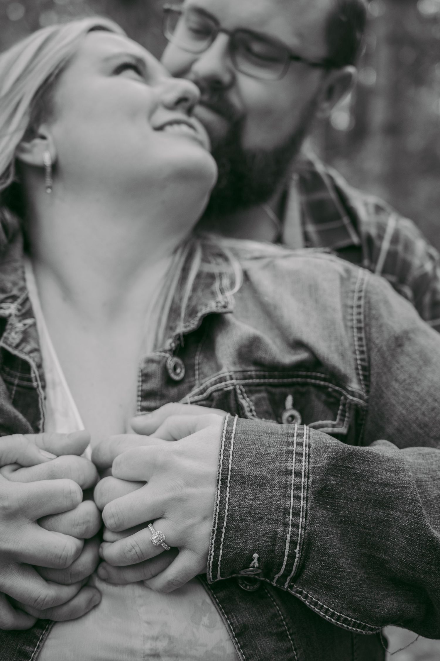 Intimate black and white close-up portrait showing emotion and connection in nature.