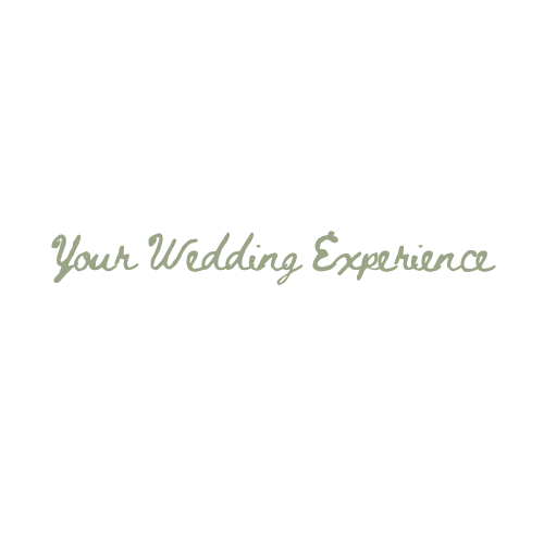 Your Wedding Experience elegant script logo in sage green on white background.