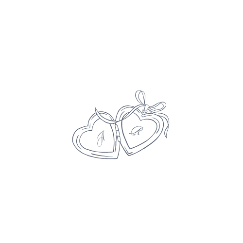 Minimalist sketch of wedding bells with decorative curves and arches drawn in black ink against white background.