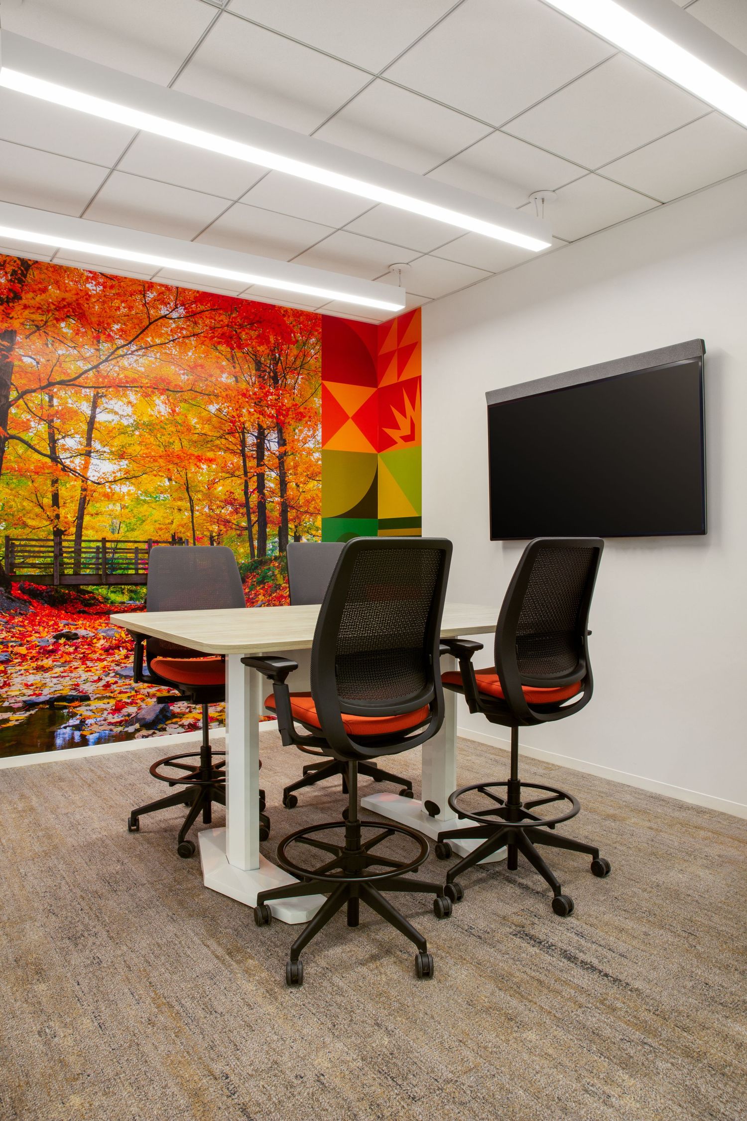 National Funding La Jolla Conference Room Art Wall - Vibrant conference room in National Funding’s La Jolla office featuring a fall-inspired