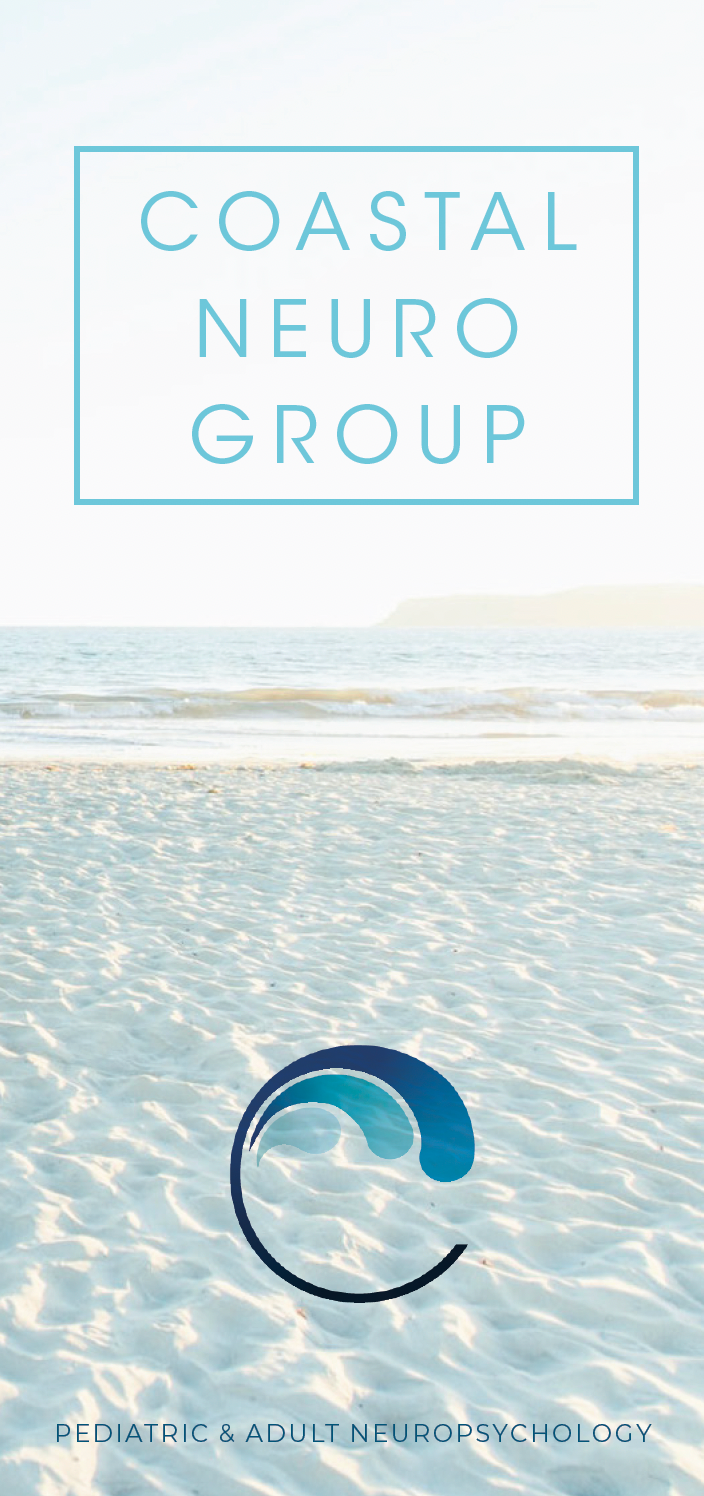 Front cover of Coastal Neuro Group’s tri-fold brochure featuring calming coastal colors and modern clinical branding