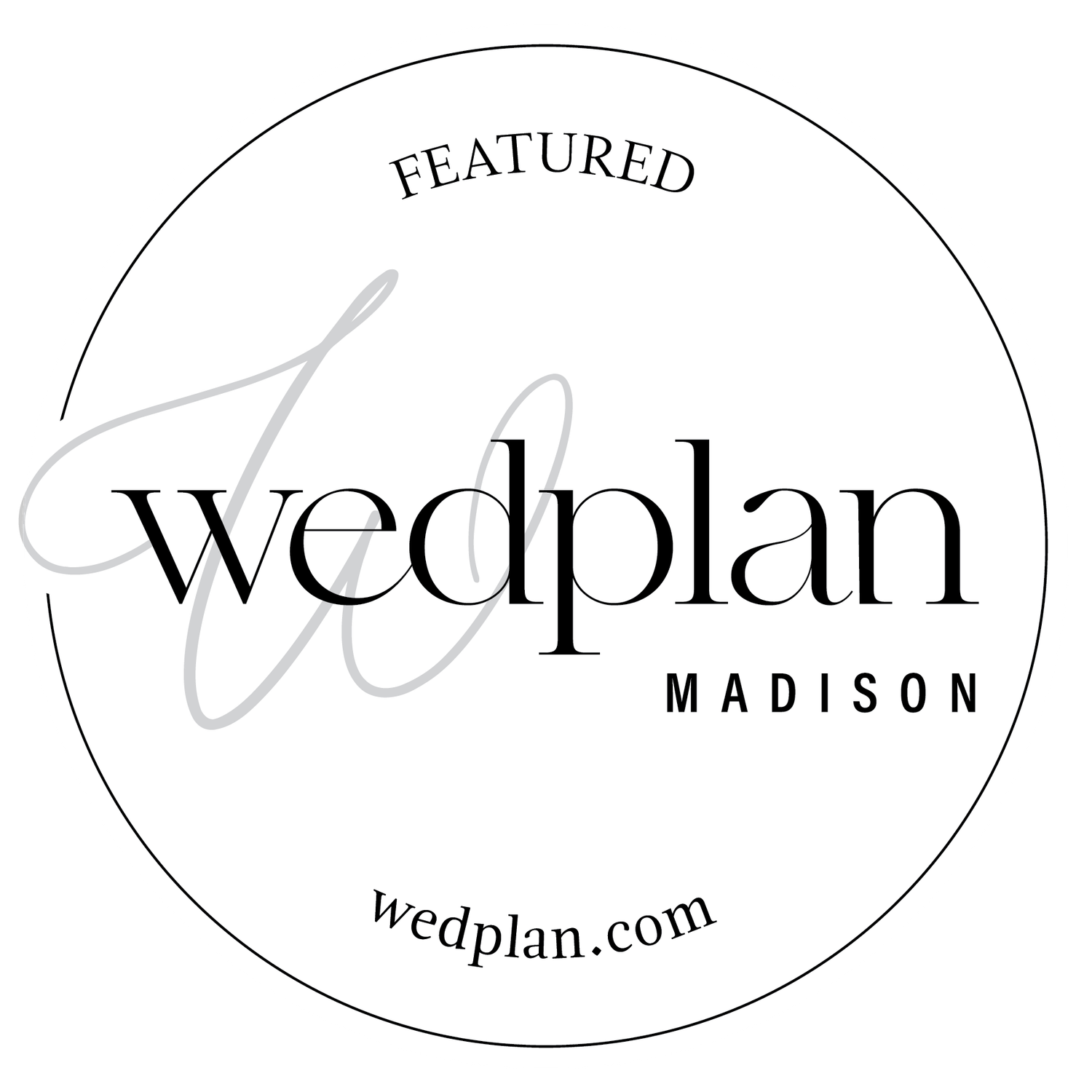 WedPlan Madison wedding planning industry publication logo in black and white circular design.