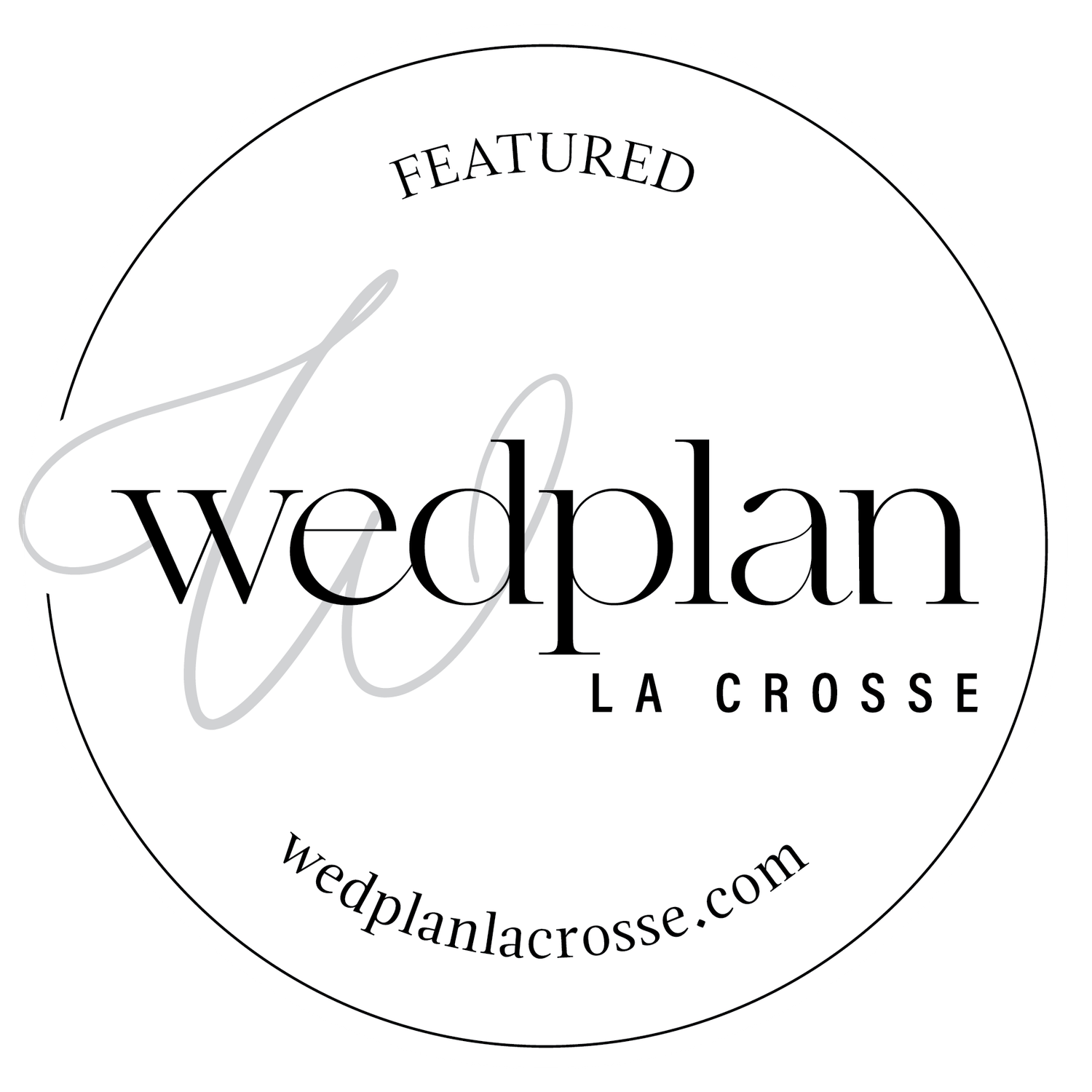 WedPlan La Crosse wedding industry publication logo in black and white circular design.
