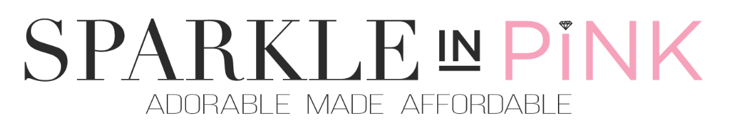 Elegant black and pink text logo design reading 'Sparkle in Pink' with adorable made affordable tagline below.