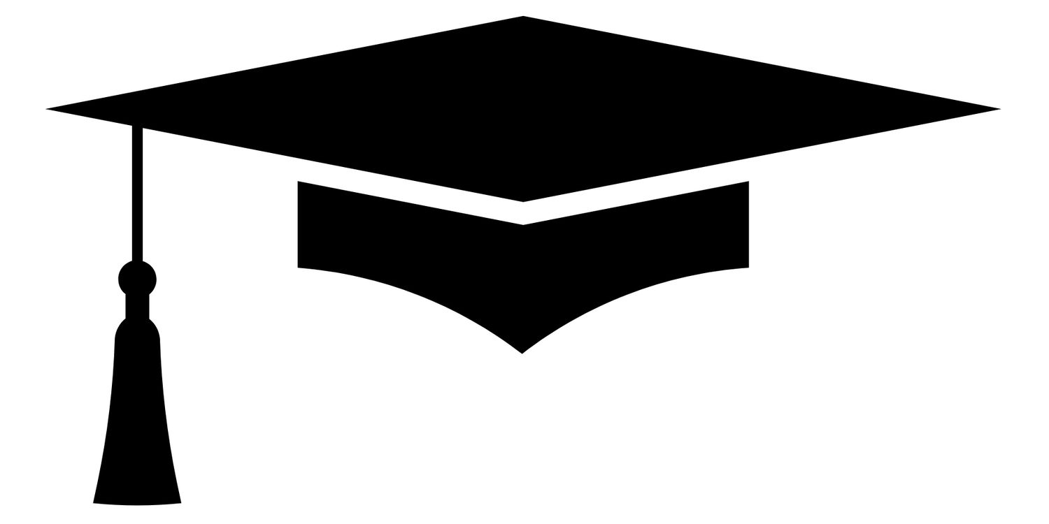 Simple black graduation cap silhouette icons arranged in a row.