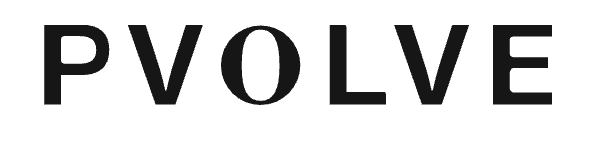 A clean and modern text-only logo design displaying the word PVOLVE in sleek black letters against a white background.