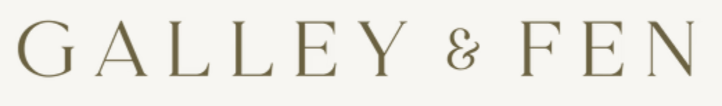 Black and gold text logo for Galley & Fen design firm on a light beige background.