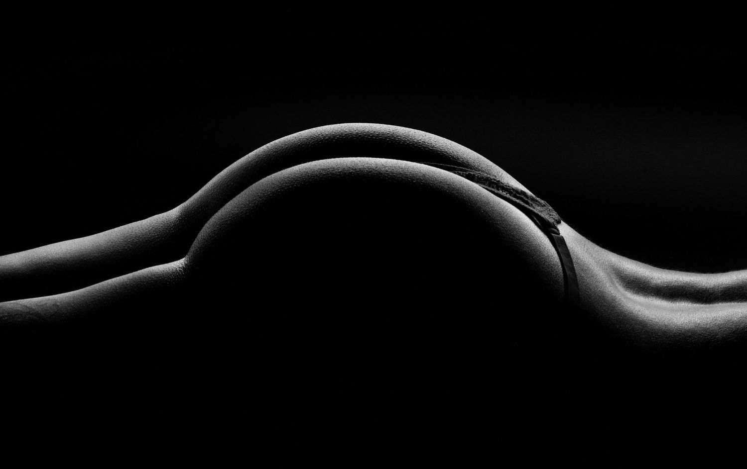 Black and white fine art nude photography showcasing elegant body curves with dramatic chiaroscuro lighting.