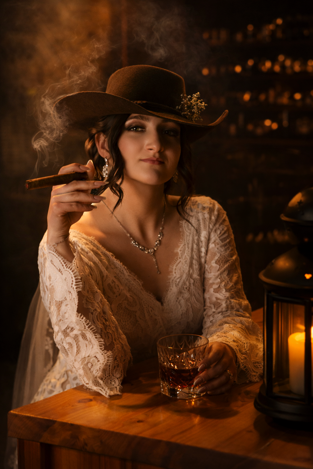 Moody boudoir photography series with vintage styling features a person in lace against warm candlelit ambiance.