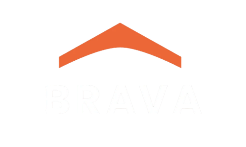 Orange and white Pravl real estate logo featuring a house rooftop icon above bold white text on dark background.