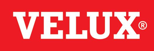 VELUX brand logo featuring bold white text on a vibrant red background with registered trademark symbol.