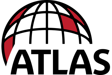 Atlas logo featuring a bold red and black globe design above the company name in large black letters.