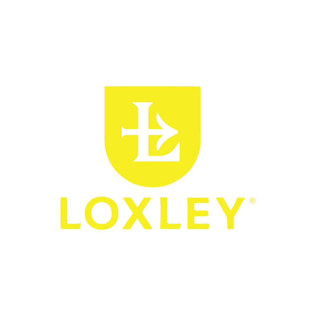 Minimalist yellow Loxley company branding elements.