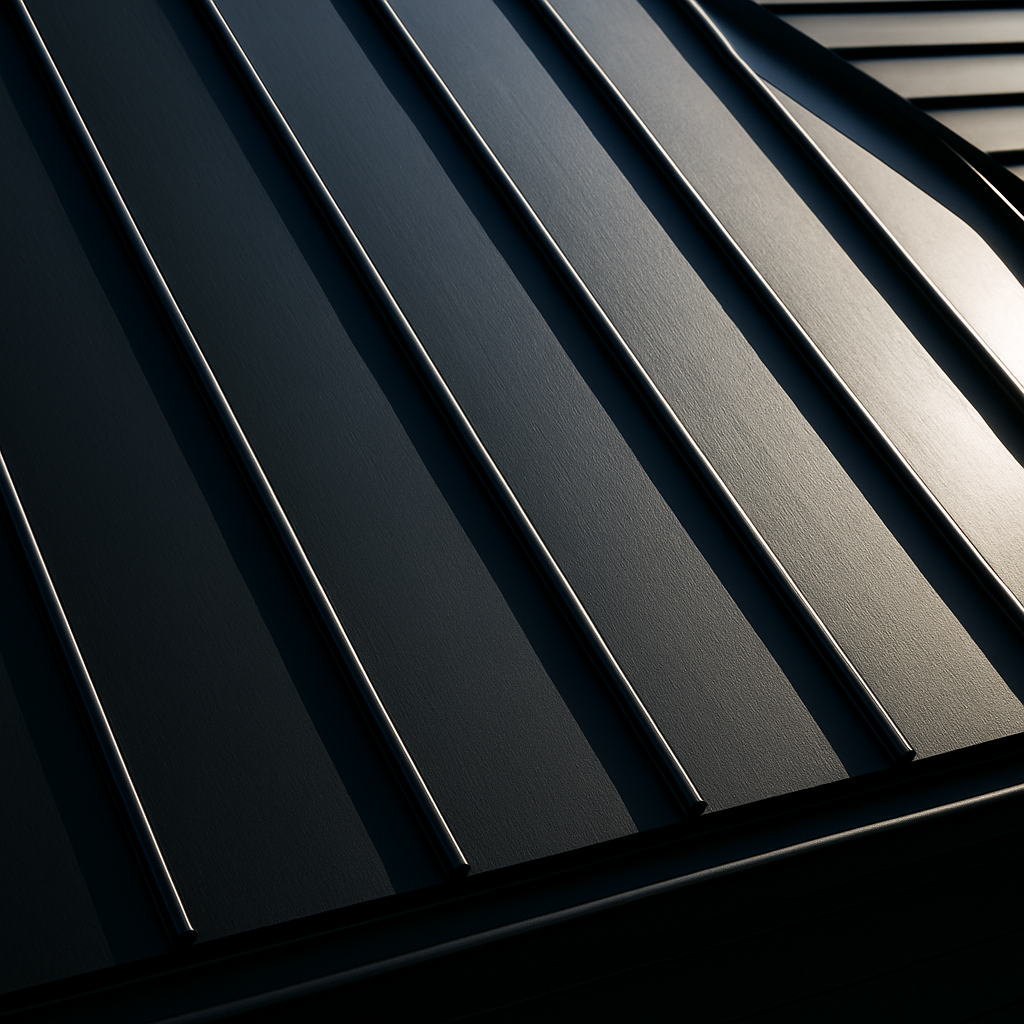 Minimalist architectural detail showing parallel metal panels in dramatic lighting.