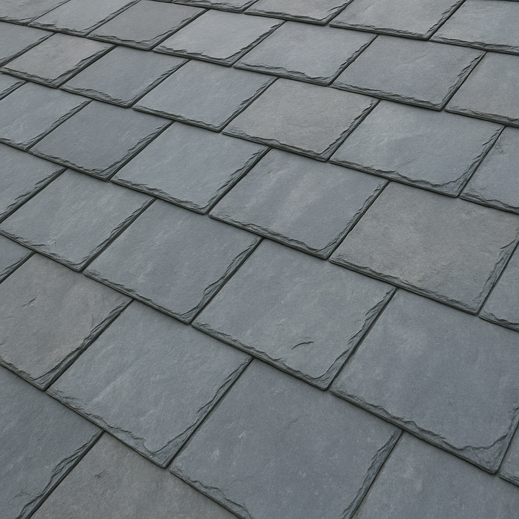 Slate roof tiles in light gray color showing natural stone texture.
