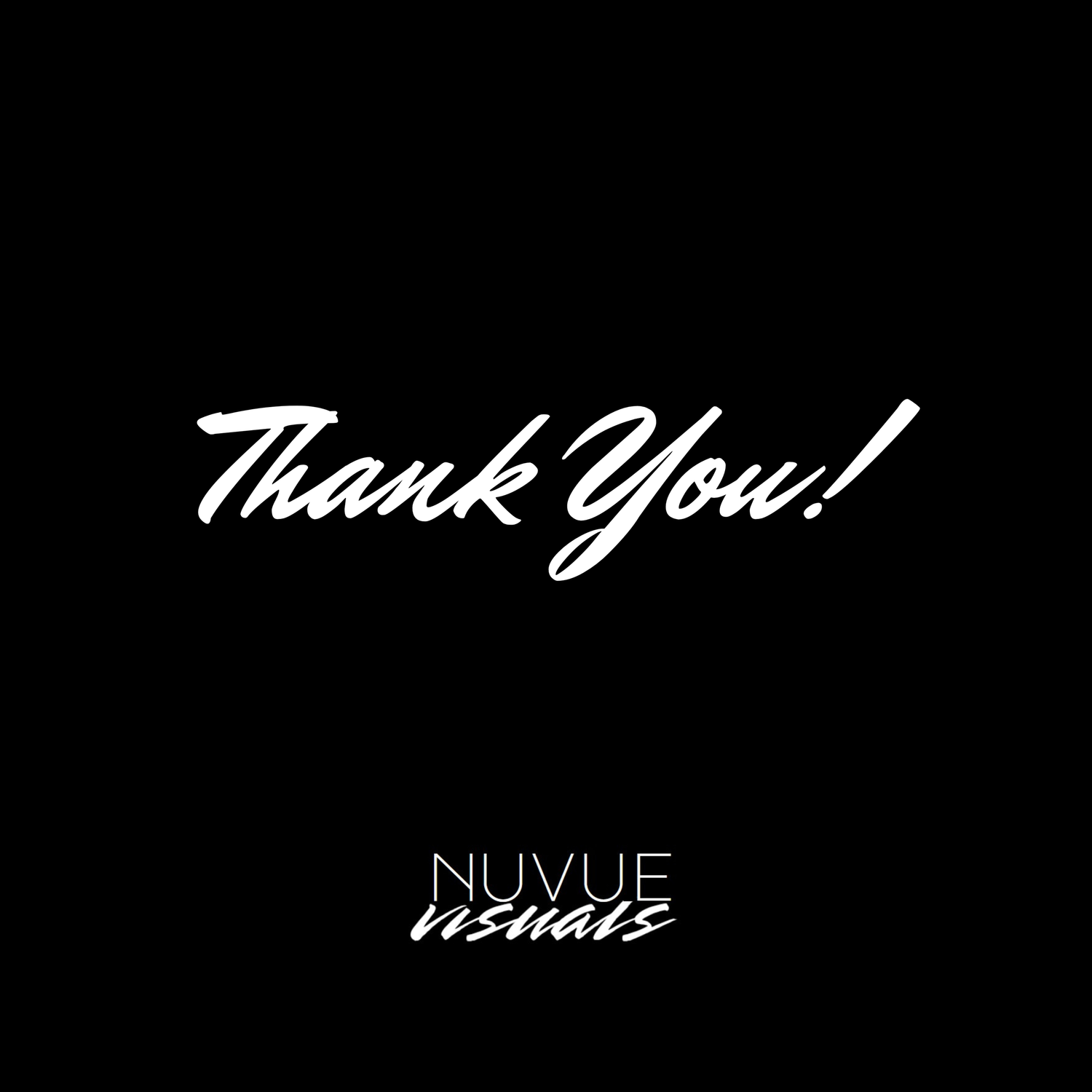 Nuvue Visuals Thank You card in black and white minimalist design