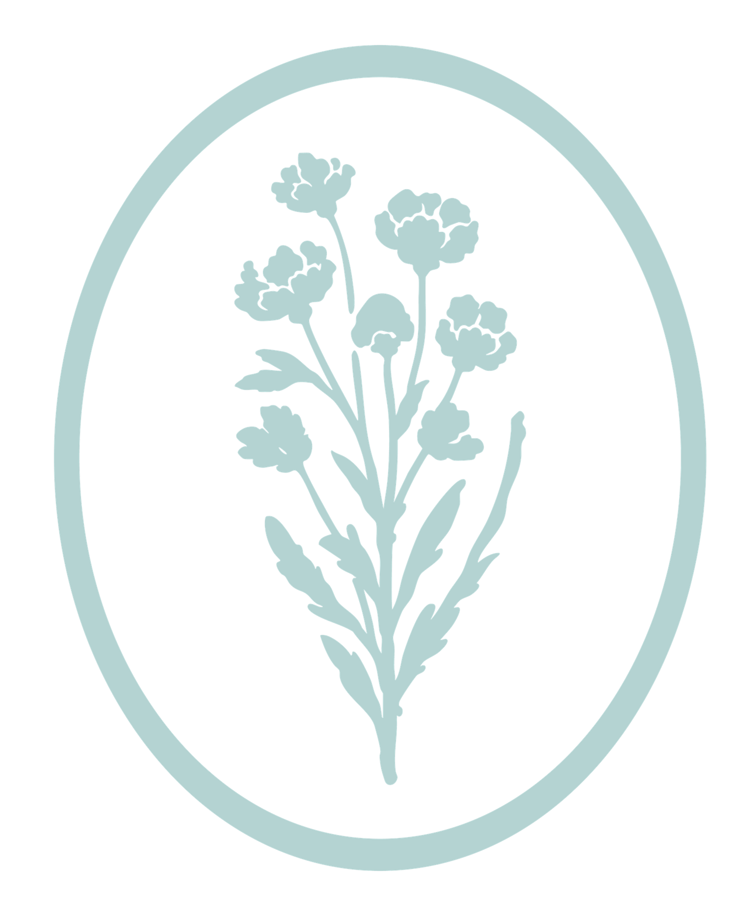 Light blue circular floral icons arranged in a row showing delicate flower silhouettes in a minimalist style.