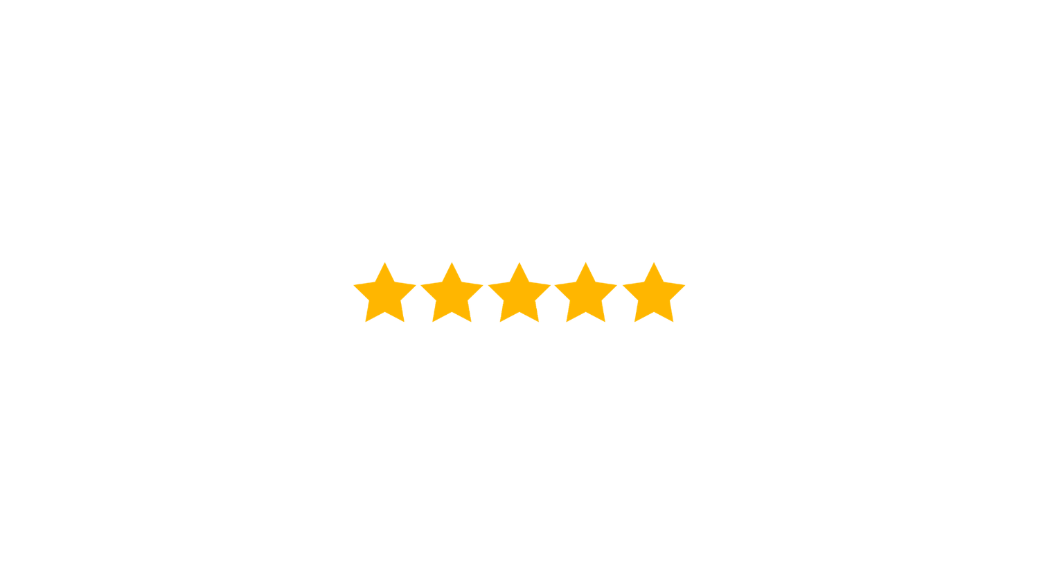 Five golden stars rating icon on white background, representing a perfect 5-star review or rating symbol.