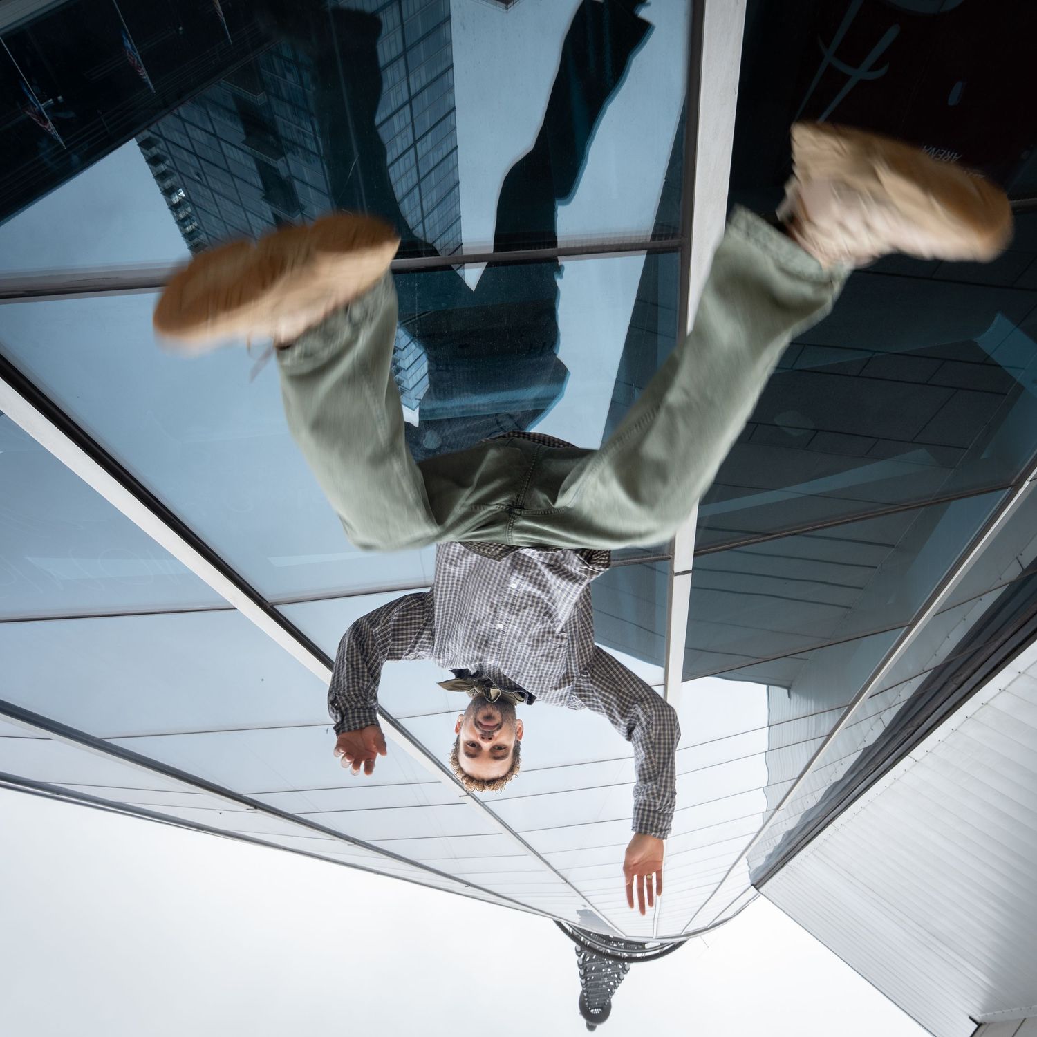 Creative mirror reflection shots showing abstract angles and perspectives of a person.
